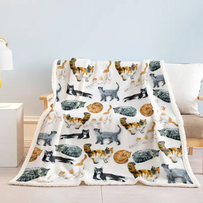 Cat Pattern Sherpa Throw Blanket for Bed (1 Piece)