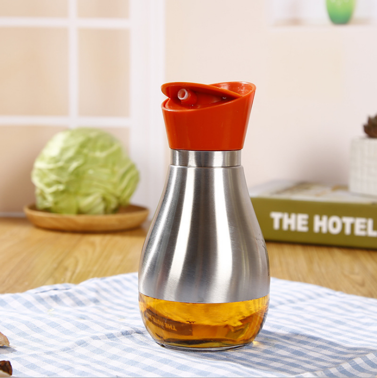 Stainless Steel Rotating Oil Dispenser with Glass Bottle