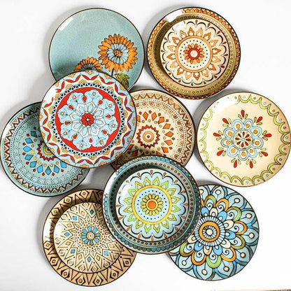Creative Hand-Painted Ceramic Round Plate for Home Use