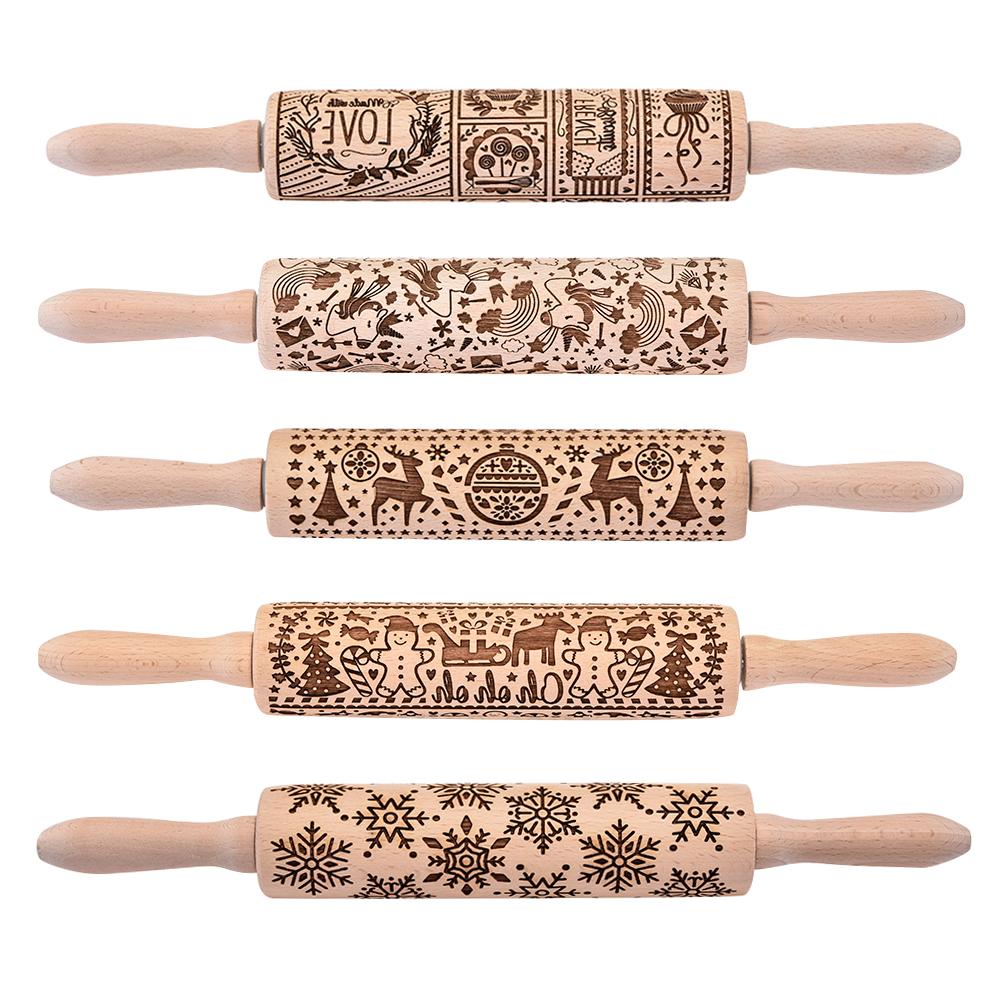 Christmas Laser Engraved Beech Rolling Pin Tool
