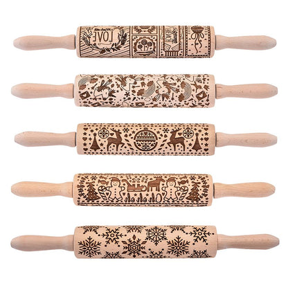 Christmas Laser Engraved Beech Rolling Pin Tool
