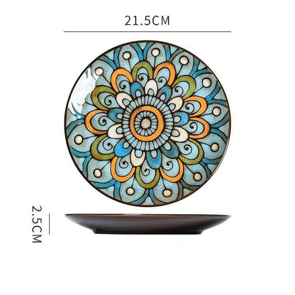 Creative Hand-Painted Ceramic Round Plate for Home Use