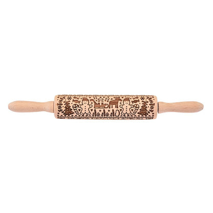 Christmas Laser Engraved Beech Rolling Pin Tool