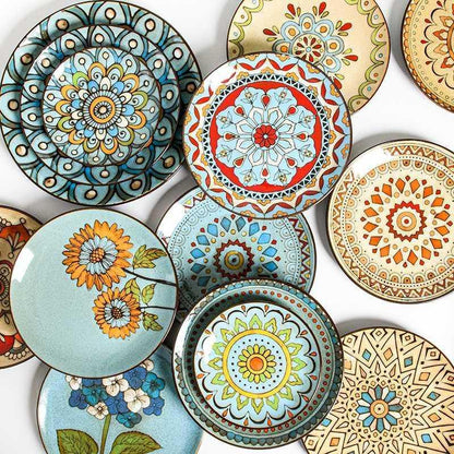 Creative Hand-Painted Ceramic Round Plate for Home Use