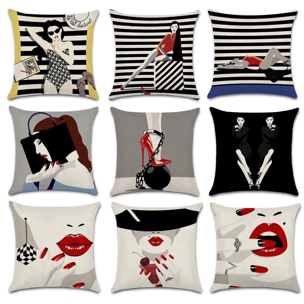 Nordic Pop Fashion Women's Character Pillow Cover