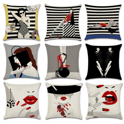 Nordic Pop Fashion Women's Character Pillow Cover