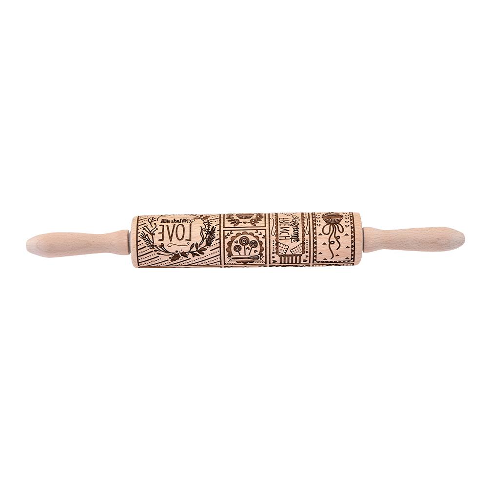 Christmas Laser Engraved Beech Rolling Pin Tool