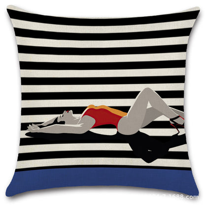Nordic Pop Fashion Women's Character Pillow Cover