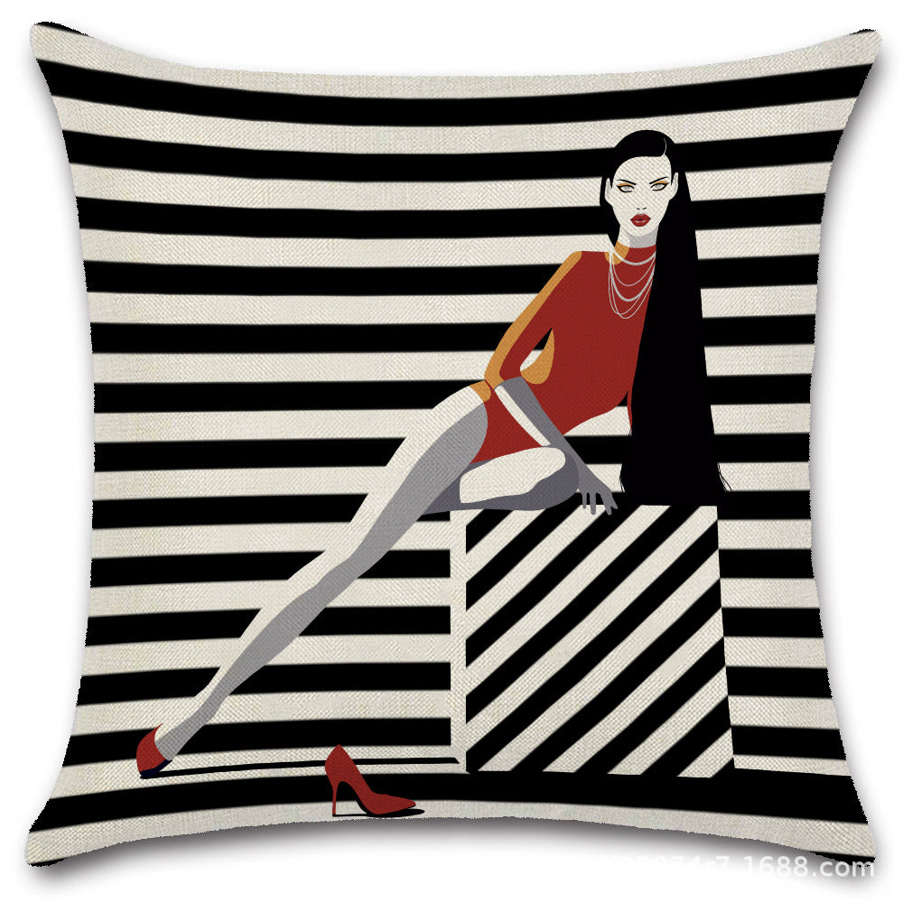 Nordic Pop Fashion Women's Character Pillow Cover