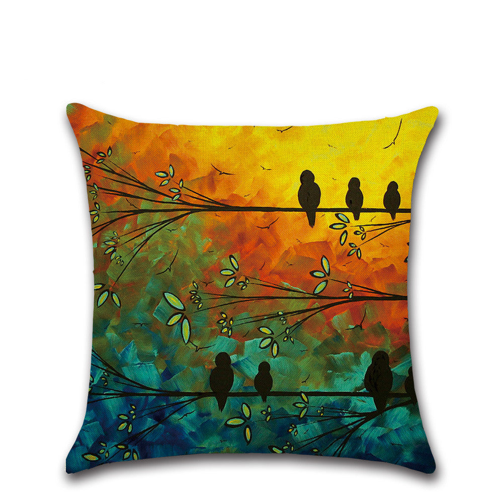 Linen Pillowcase with Home Temperament Oil Painting Print