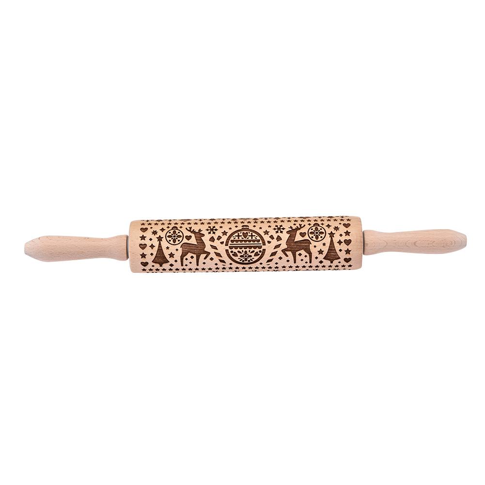 Christmas Laser Engraved Beech Rolling Pin Tool