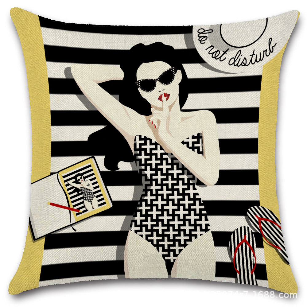 Nordic Pop Fashion Women's Character Pillow Cover